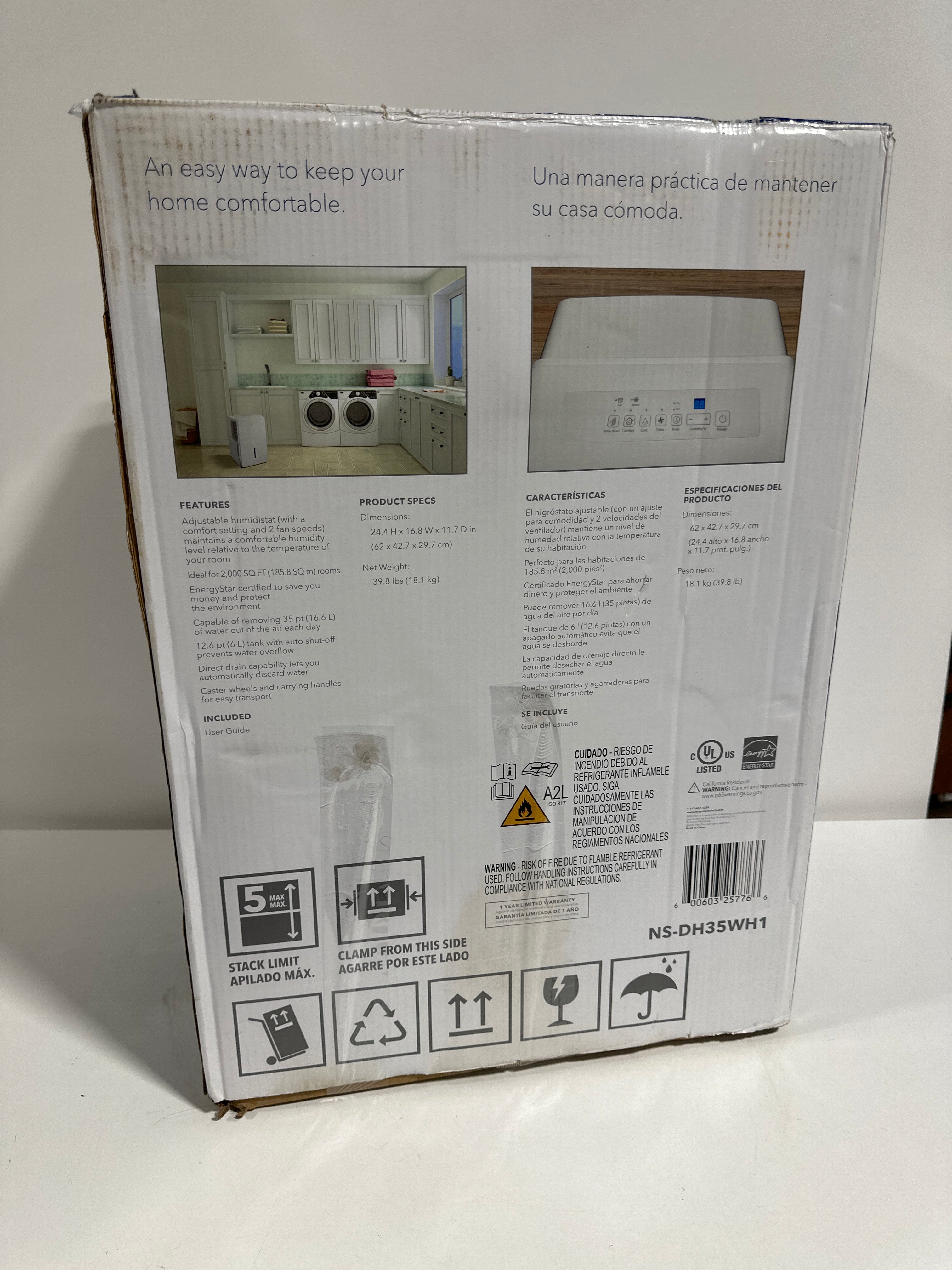 Insignia - 35-Pint Dehumidifier with ENERGY STAR Certification - White - *Home Environment