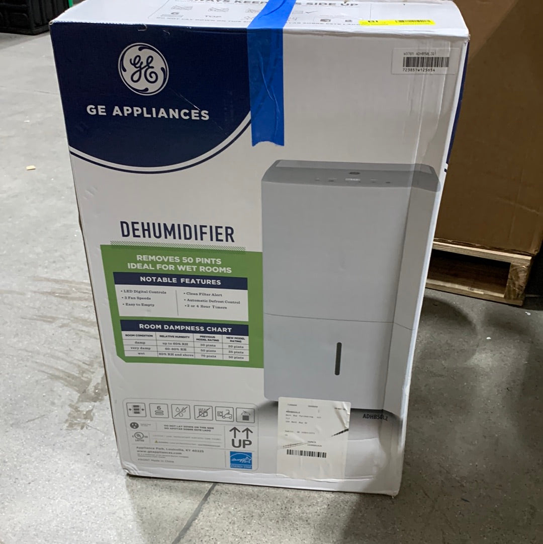 Used GE - 50-Pint Portable Dehumidifier with 3 Fan Speeds - White