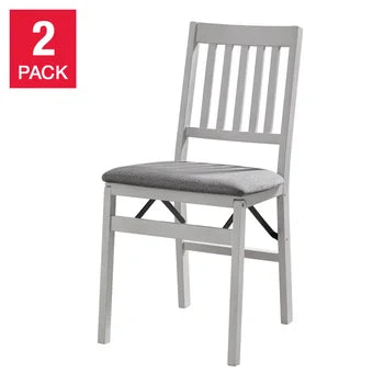 Stakmore Wood Upholstered Folding Chair, 2-pack Grey