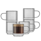 6 x JoyJolt Haven 13.5 oz Fluted Stackable Double Wall Glass Mugs