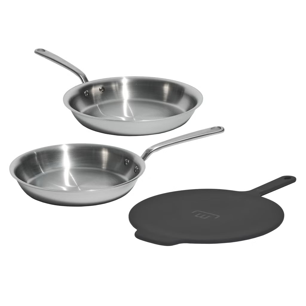 Made In 3-piece 5-ply Stainless Fry Pans with Universal Lid