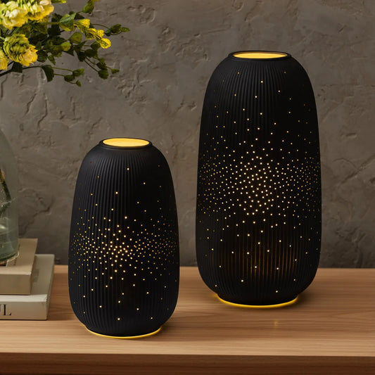 Evergreen LED Porcelain Lantern, Set of 2 Black