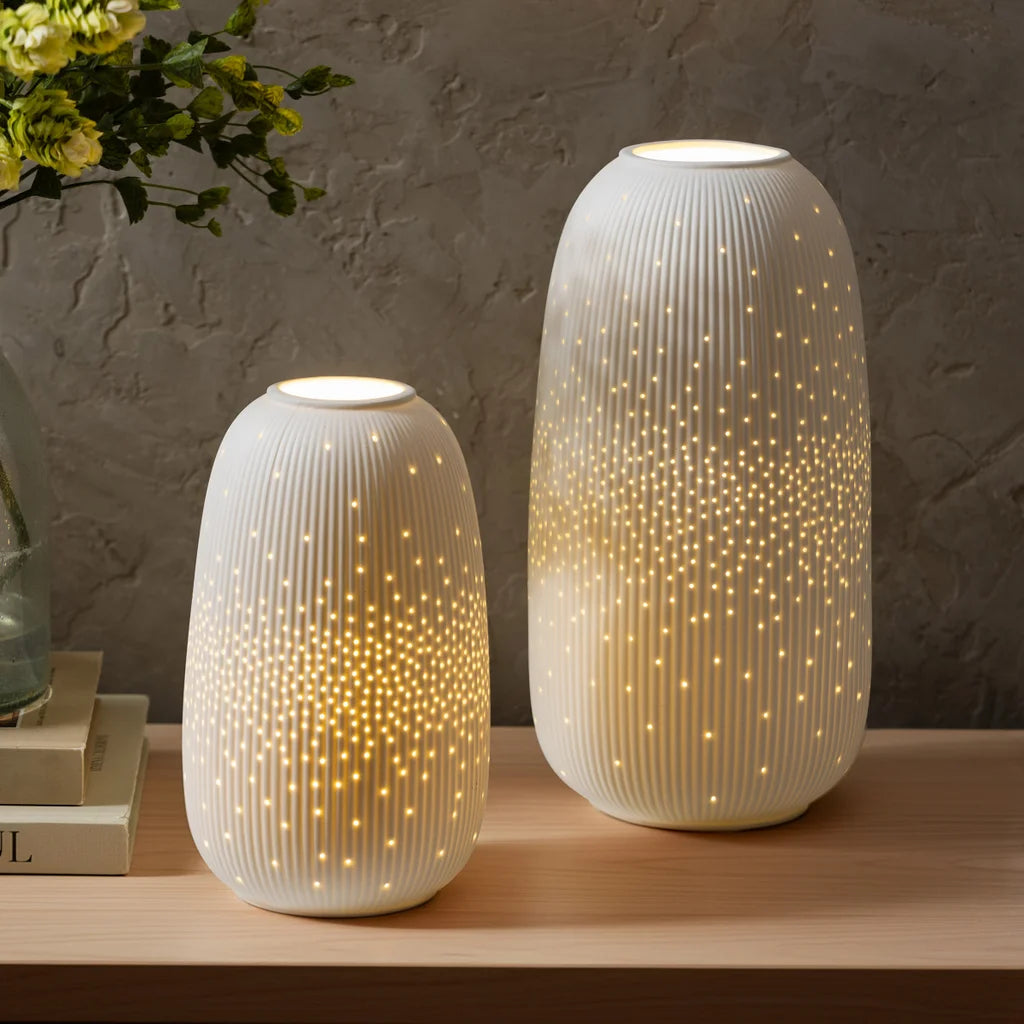 Evergreen LED Porcelain Lantern, Set of 2 White