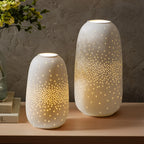 Evergreen LED Porcelain Lantern, Set of 2 White