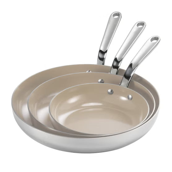 Tramontina 3-piece Tri-Ply Clad Stainless Steel Ceramic Nonstick Fry Pan Set