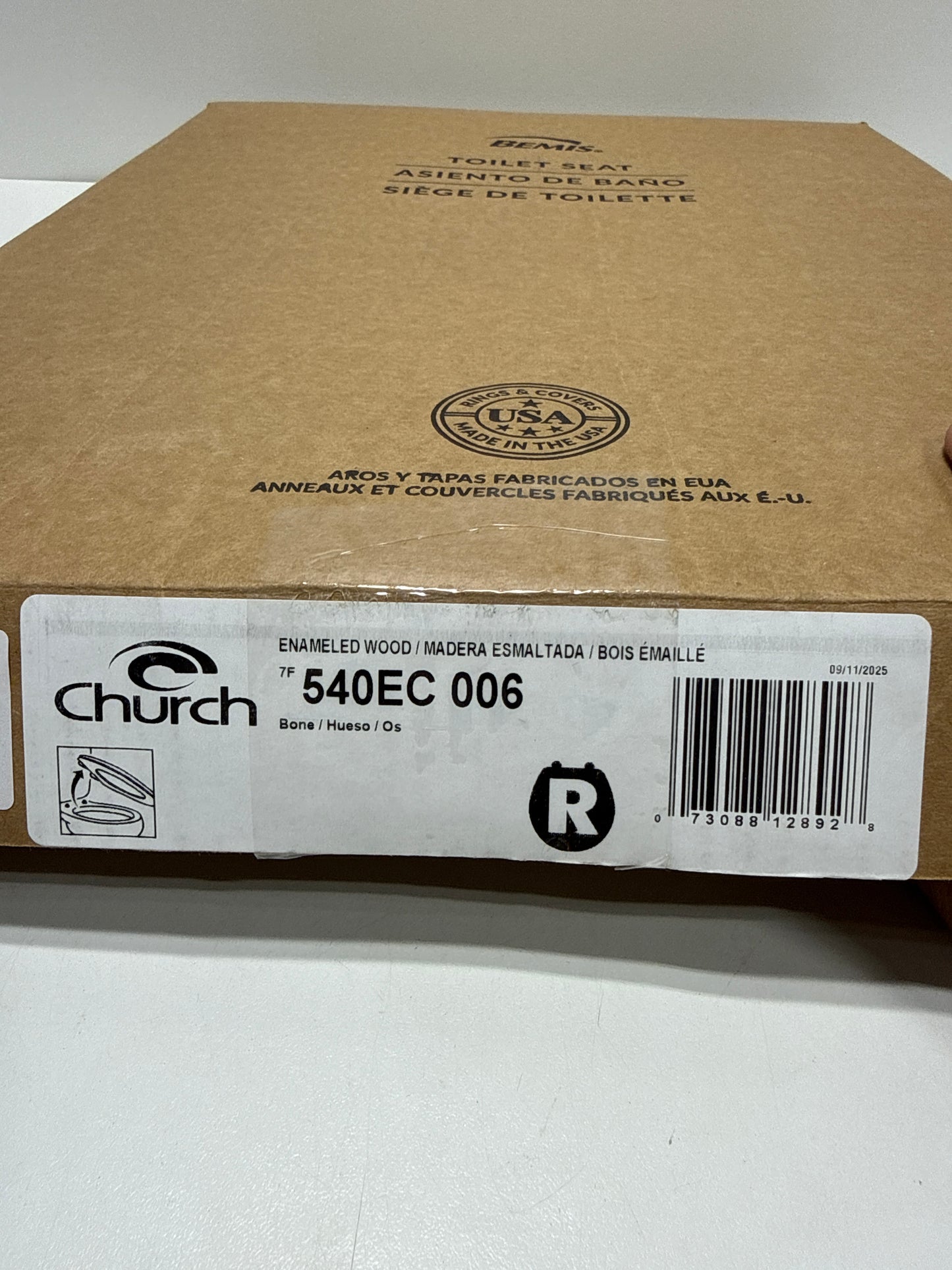 CHURCH Toilet Seat, Easy Clean Hinges Release for Deep Cleans, Durable Enameled Wood Seat, Round, Bone