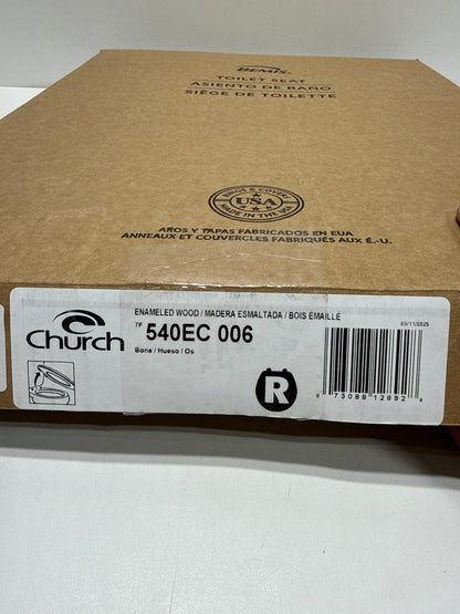 CHURCH Toilet Seat, Easy Clean Hinges Release for Deep Cleans, Durable Enameled Wood Seat, Round, Bone