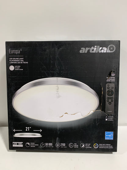 Europa 21 in. 1-Light Modern Silver Integrated LED 3 CCT Flush Mount Ceiling Light Fixture for Kitchen or Bedroom