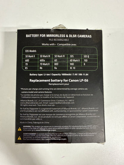 5 Digipower - Digital Camera Replacement Battery for Canon LP-E6 Battery Pack