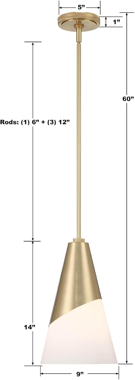 Brian Patrick Flynn Tori 1 Light Vibrant Gold Mini Pendant with Frosted Glass Shade - *Lighting & Electrical