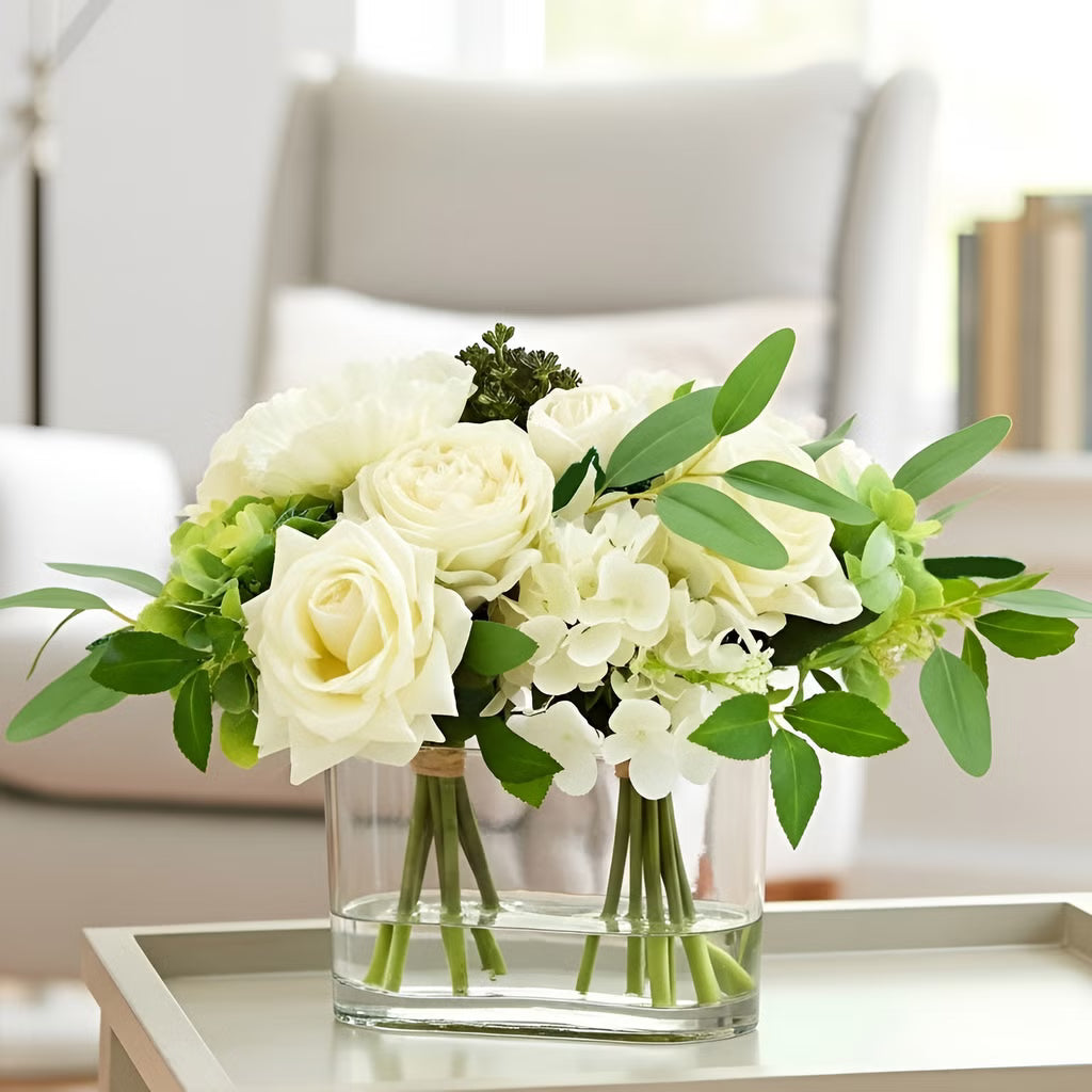 Faux 10” Mixed Rose & Hydrangea Arrangement