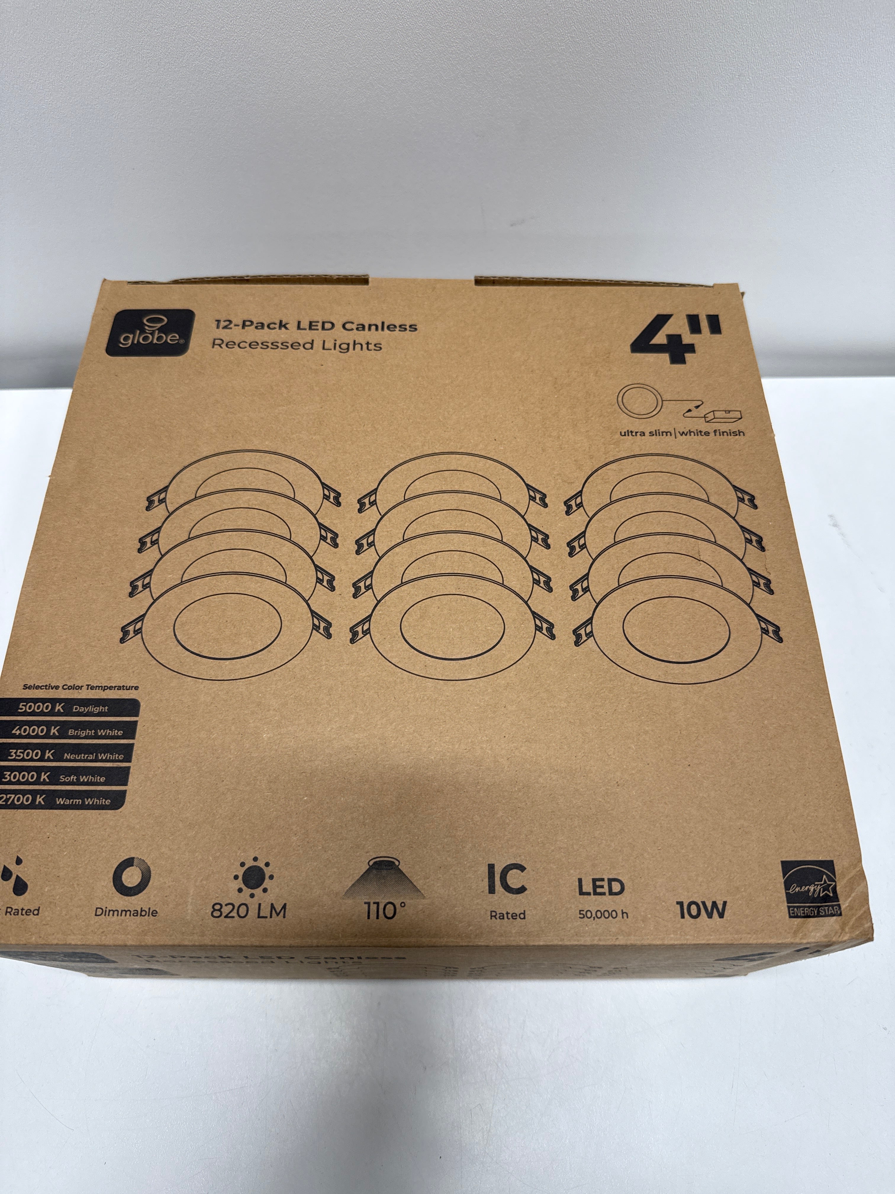 12-Pk 4 in. Contractor Series Adjustable CCT Dimmable Integrated LED Canless Recessed Light for Kitchen Bath Living Room