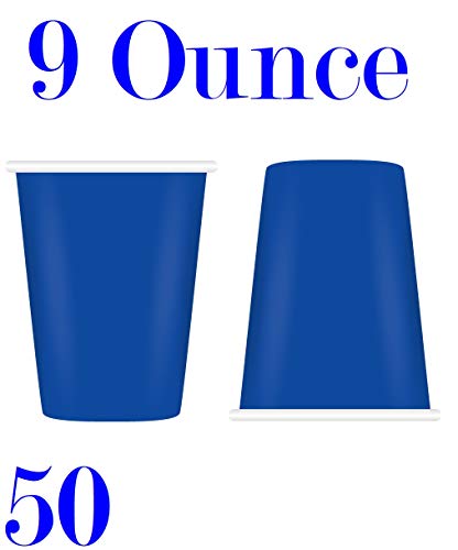 Oojami Serves 50 Guest Complete Party Pack Blue Square Plates, 9" Dinner & 7" Dessert Square Paper Plates, 9 Oz Cups, 3 Ply Napkins Baby Shower Office