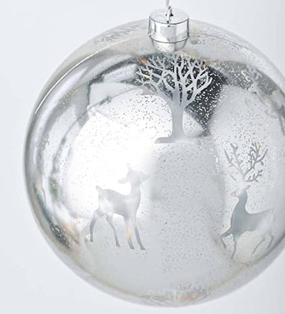 4 Wind & Weather Lighted Shatterproof Ornaments Deer & Trees Silver
