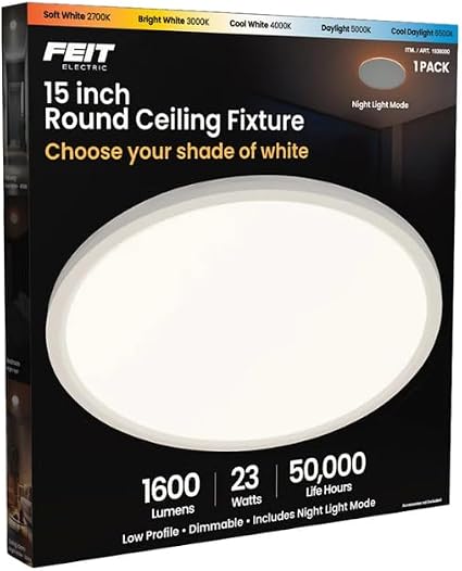 Feit Electric 15 in LED Flush Mount Ceiling Light with Night Light Dimmable 1600 Lumens 5 Color Temperatures