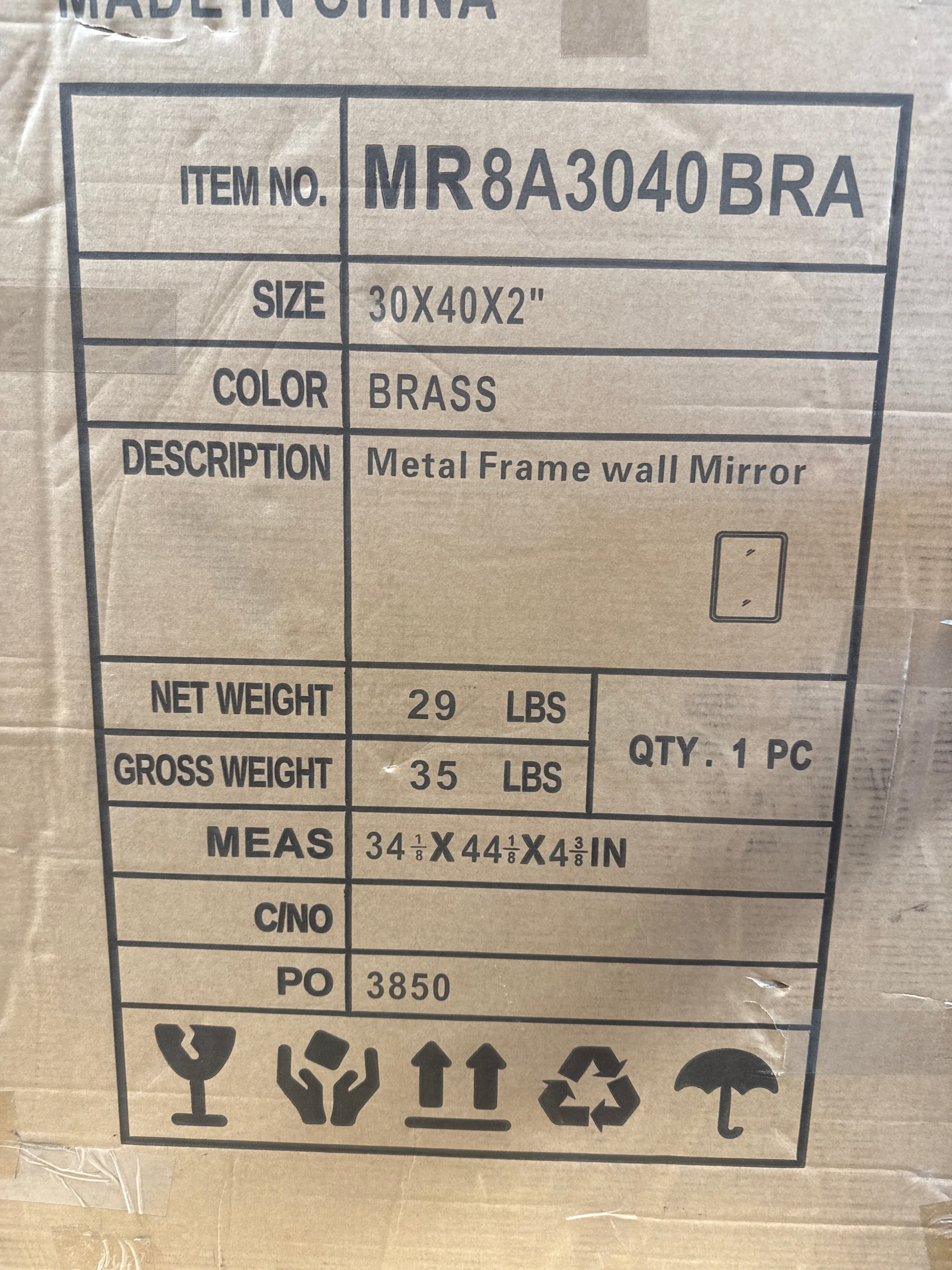 Elegant Decor Contour Metal Rectangle Mirror 30X40 Brass