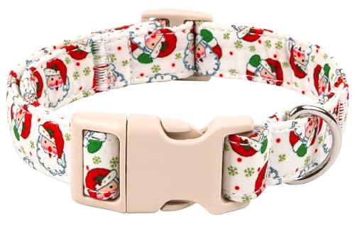 Anlvico Christmas Dog Collar for Medium Dogs，Adjustable Cotton White Snowflake Dog Collars Santa Claus Puppy Collar