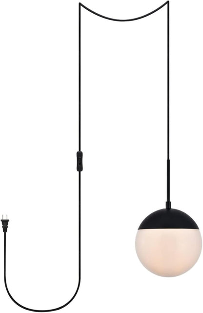 Eclipse 1-Light Mid-Century Metal Pendant in Black/Frosted White