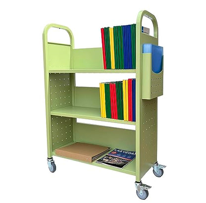 Scratch Workington Rolling Book Truck Book Cart with 3 Flat Shelves, Library Book Cart with Swivel Lockable Casters 3001 Apple Green