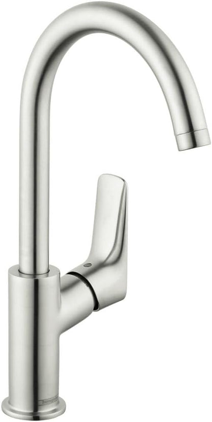hansgrohe Logis Modern Low Flow Water Saving 1-Handle 1 12-inch Tall Bathroom Sink Faucet in Brushed Nickel, 71130821
