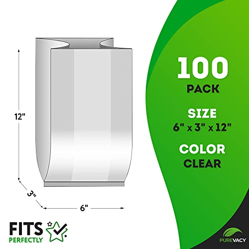 PUREVACY Gusseted Plastic Bread Bags 6 X 3 X 12 Inch, Plastic Bread Storage Bags 100 Pack, PE 1 Mil Clear Gusseted Plastic Bag