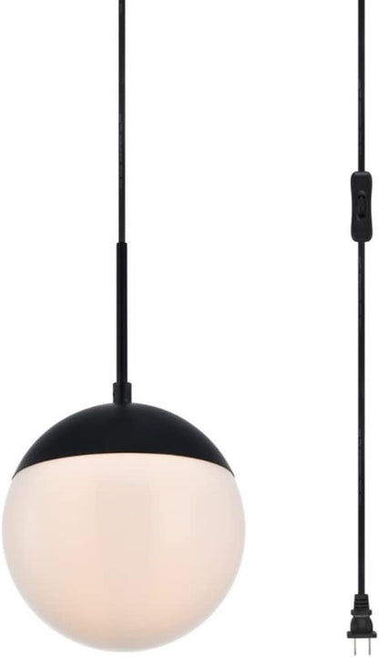 Eclipse 1-Light Mid-Century Metal Pendant in Black/Frosted White