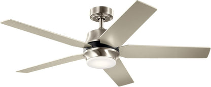 Kichler 56 inch Brahm LED Ceiling Fan with Etched Cased Opal Glass in Satin Black with Reversible Satin Black and Silver Blades