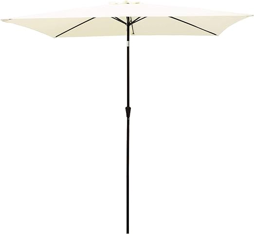 FLAME&SHADE 6.5 x 10 ft Rectangular Outdoor Umbrella Patio Table and Market Umbrella with Push Button Tilt - Ivory