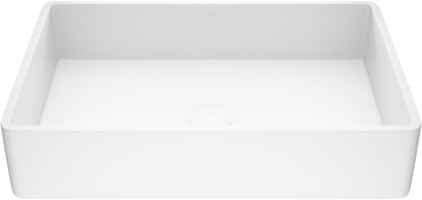 VIGO Magnolia 21’’L x 14’’W x 5’’H Over the Counter Matte Stone Rectangular Vessel Bathroom Sink in White -VG04010