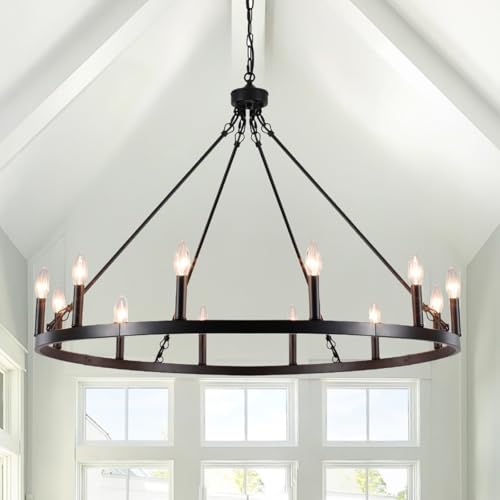 SJCCDSGS Black Large Wagon Wheel Chandelier 38 Inch, 12 Lights Farmhouse Chandelier