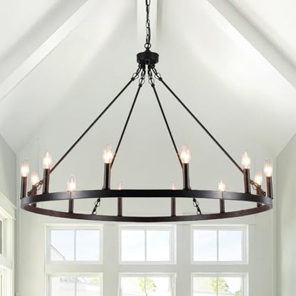 SJCCDSGS Black Large Wagon Wheel Chandelier 38 Inch, 12 Lights Farmhouse Chandelier
