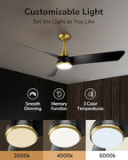 ULG Ceiling Fans with Lights 52 Inch Black Gold Ceiling Fan Light with APP&Remote Control 6 Speeds Dimmable LED