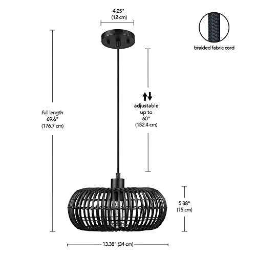 GLOBE Electric 65701 Maren 1-Light Pendant Lighting, Matte Black, Rattan Shade, Bulb Not Included