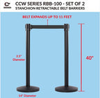 Crowd Control Warehouse CCW Series RBB-100 - Set of 2 Stanchion Retractable Belt Barriers - 11 Foot Caution