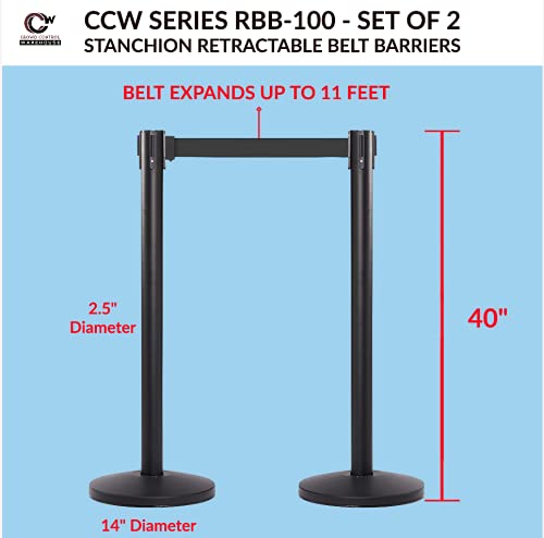 Crowd Control Warehouse CCW Series RBB-100 - Set of 2 Stanchion Retractable Belt Barriers - 11 Foot Caution