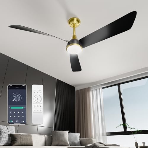 ULG Ceiling Fans with Lights 52 Inch Black Gold Ceiling Fan Light with APP&Remote Control 6 Speeds Dimmable LED