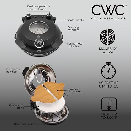 Cook With Color Electric Indoor Pizza Oven – Crispy Crust Countertop Pizza Maker Heats up to 800˚F 12 Inch Ceramic
