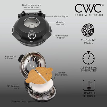 Cook With Color Electric Indoor Pizza Oven – Crispy Crust Countertop Pizza Maker Heats up to 800˚F 12 Inch Ceramic