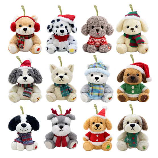 Opened Plush Ornament Advent Calendar, Set of 12