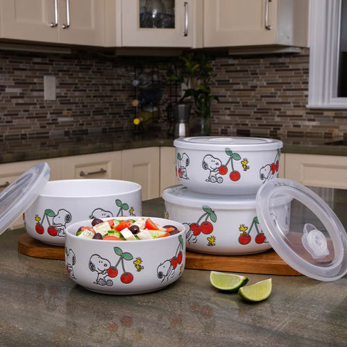 Peanuts Snoopy & Woodstock 8 Decorated Food Storage Bowls with Venting Lids, 4-pack