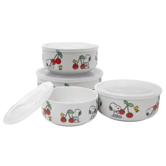 Peanuts Snoopy & Woodstock 8 Decorated Food Storage Bowls with Venting Lids, 4-pack