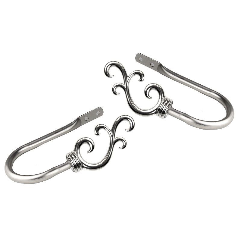 Swan Satin Nickel Metal Hook Curtain Holdback (Set of 2)