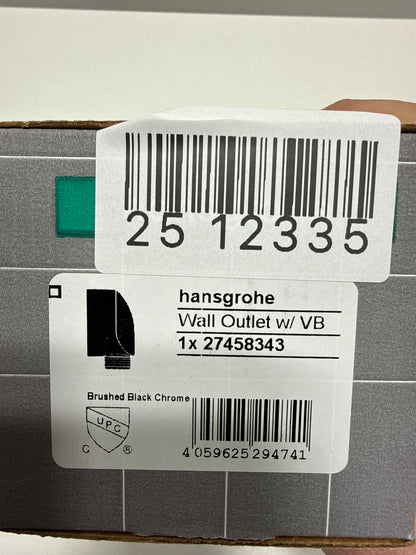 hansgrohe FixFit Handheld Shower Wall Outlet 1/2-inch Thread Connection Round Modern Flush Mount in Brushed Black Chrome, 27458343