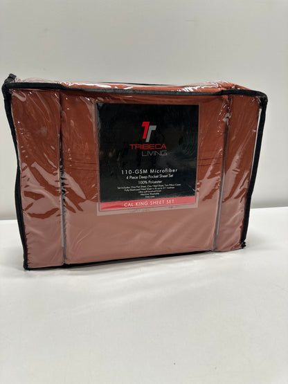 Tribeca Living California King Extra Deep Pocket Microfiber Solid Sheet Set Rust: Machine Washable, 4-Piece Set