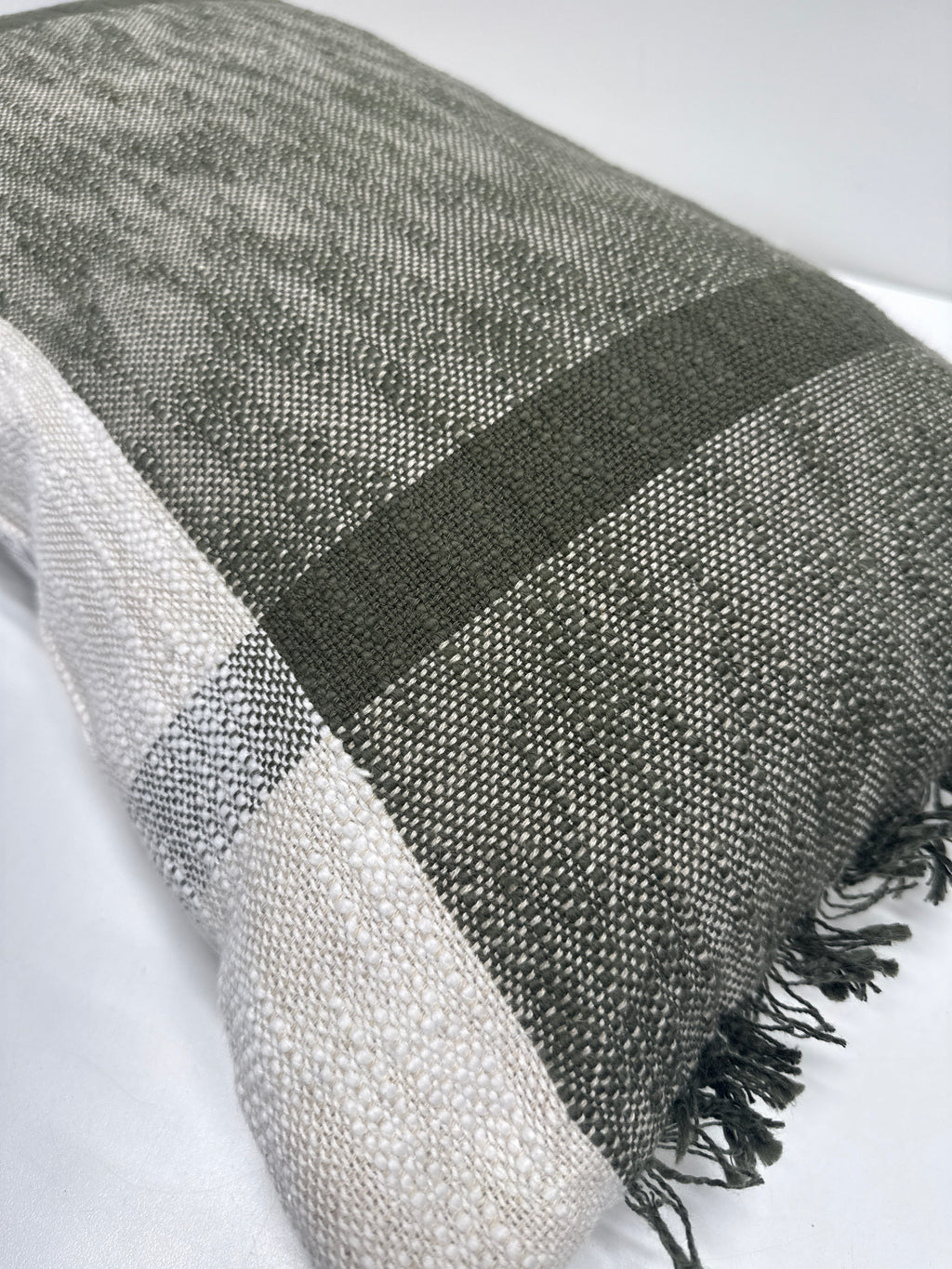 Oversized Textured Woven Cotton Striped Lumbar Throw Pillow Ivory/Dark Olive - Threshold - *Home Decor & Curtains
