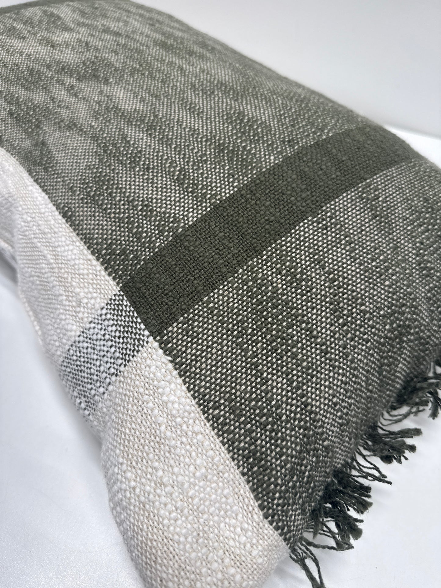 Oversized Textured Woven Cotton Striped Lumbar Throw Pillow Ivory/Dark Olive - Threshold