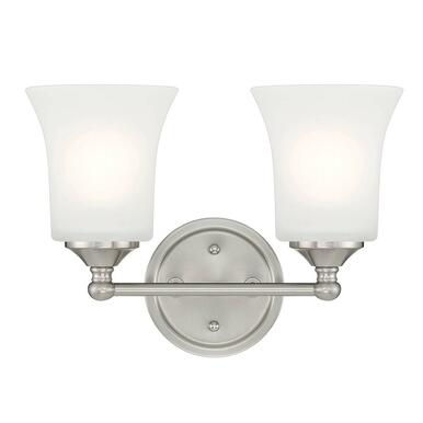 DESIGNERS FOUNTAIN Bronson 2-Lights Vanity Light Fixture, 13.25 Inch Wall Mount Sconce Bathroom, Bedroom or Mirror, Brushed Nickel, D278M-2B-BN