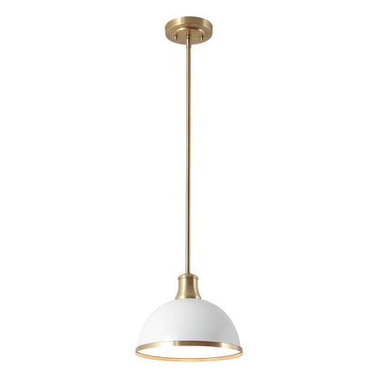 1-Light Beckett Matte White Pendant with Accents Matte Brass - Globe Electric: ETL Listed, Metal Shade, 60W E26