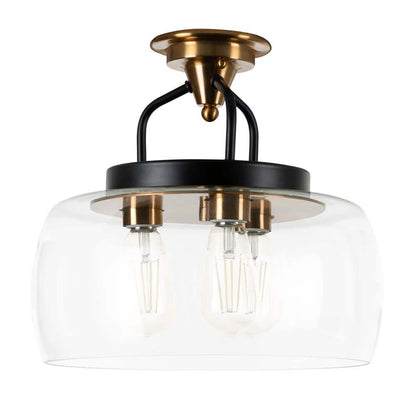 Varese 3-Light Bronze Semi-Flush Mount with Clear Glass Shade