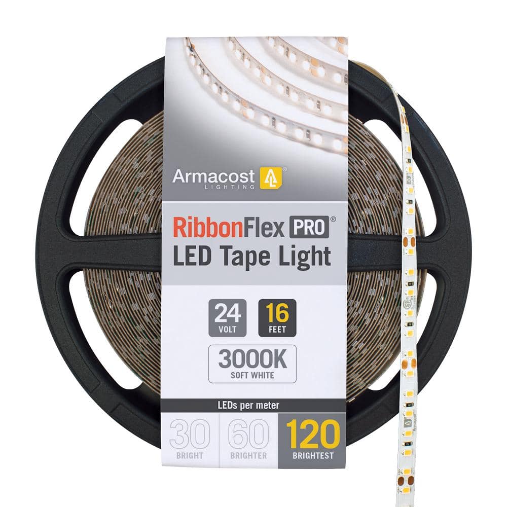 RibbonFlex Pro 16.4 Ft. (5M) 24-Volt LED Tape Light, Soft Bright White(3000K), 120 LEDs/M